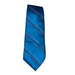 Wembley Polysilk Luxury Men's Necktie Blue Red Striped Long Narrow